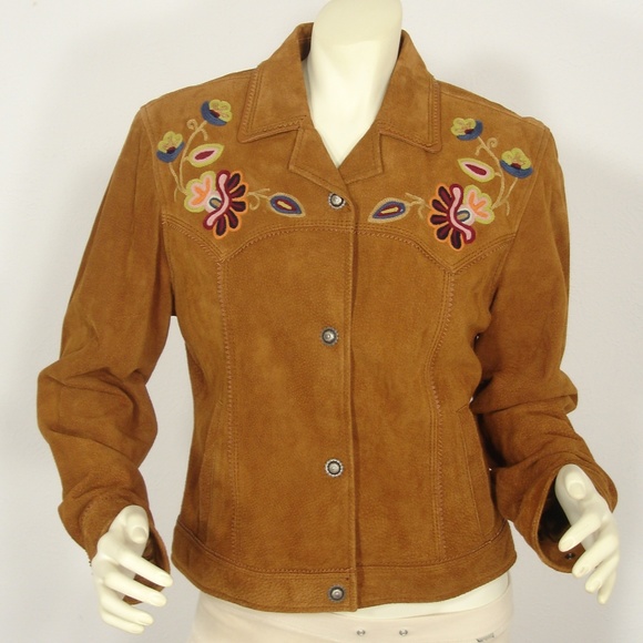 CRIPPLE CREEK BROWN SUEDE EMBROIDERED JACKET L